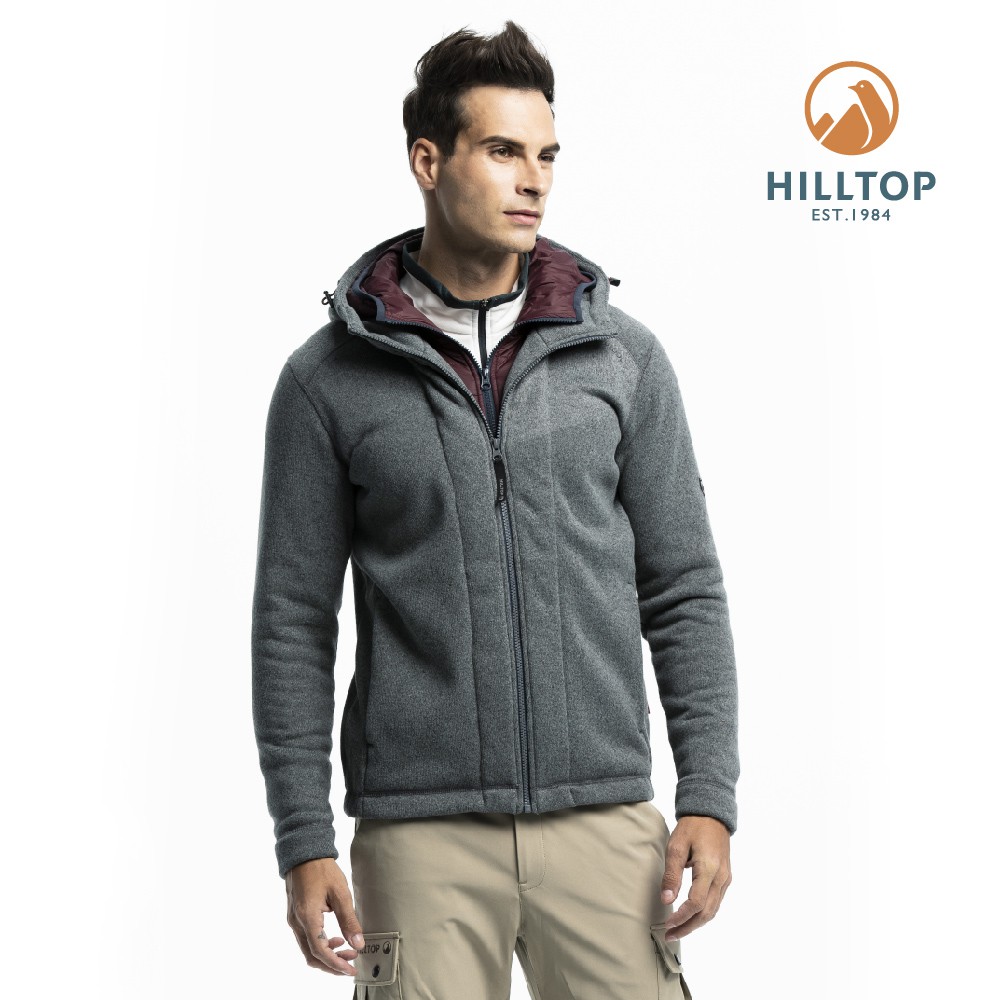 【Hilltop山頂鳥】男款ZISOFIT保暖吸濕快乾連帽刷毛外套 H22MX8-深灰