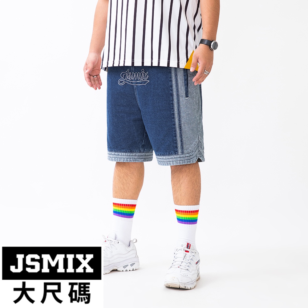 JSMIX大尺碼服飾-大尺碼刺繡水洗牛仔短褲【22JN6879】
