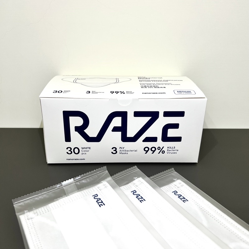 Myland’ 現貨+預購 RAZE 口罩 三層 光觸媒 進口 白色 成人口罩