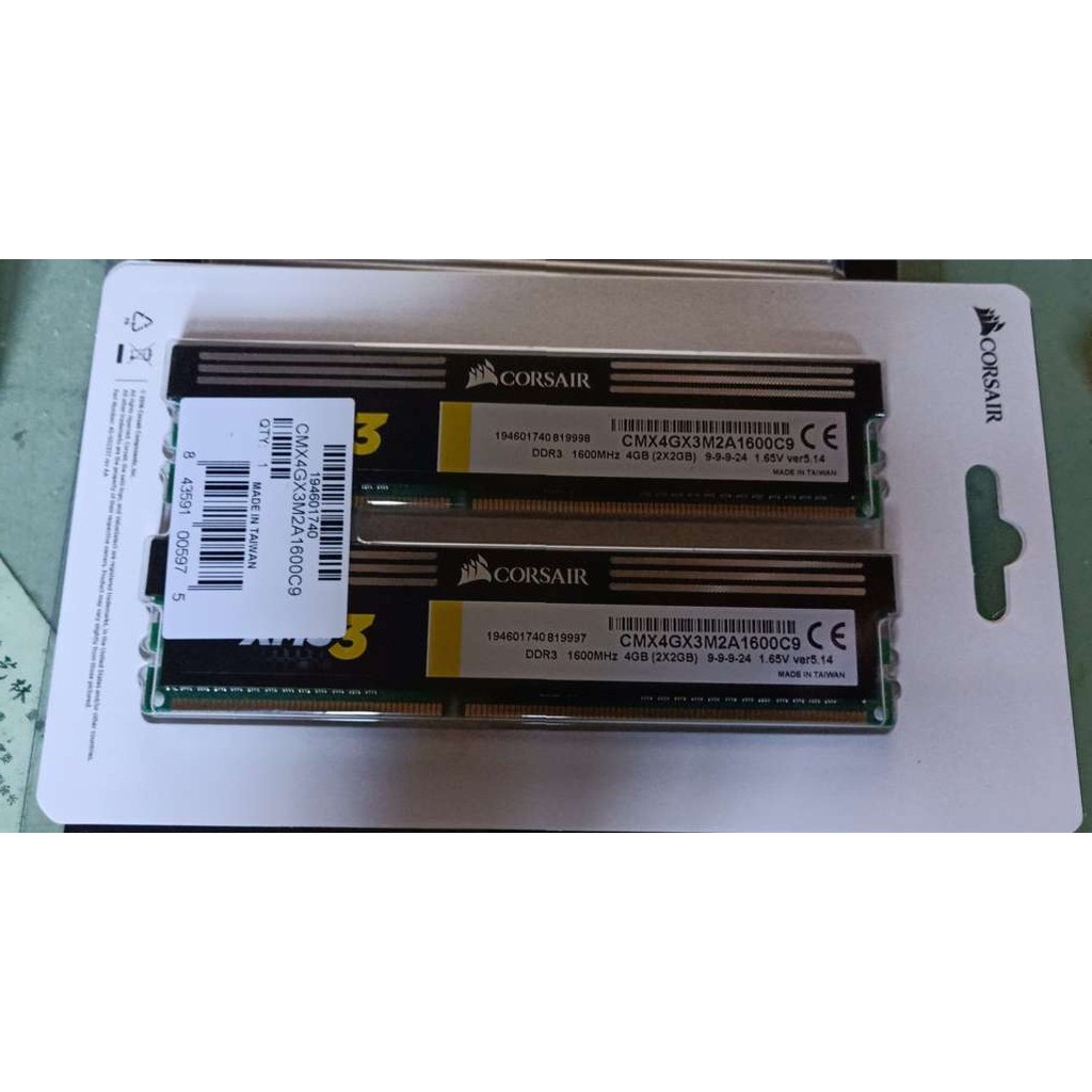 含稅 海盜船 全新終保 跑雙通 DDR3 1600 4GB 2X2GB 散熱片 CMX4GX3M2A1600C9 107