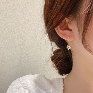 韓國花朵耳環2021年新款潮氣質設計感純銀閃鑽鏈條耳釘355