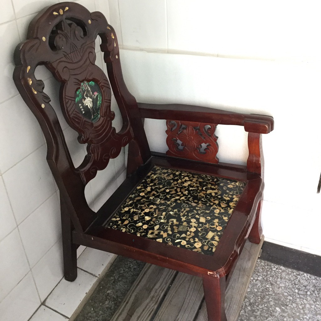 大理石古董椅，原木椅子，二手椅子 貝殼鑲嵌傳統工藝