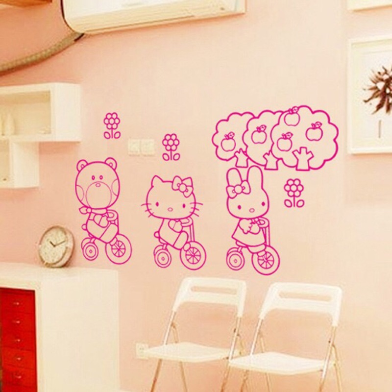 貓尾巴的幸福~*可愛偶像百變Hello Kitty凱蒂貓與他的好朋友們-粉紅公主房牆壁裝飾壁貼（現貨）