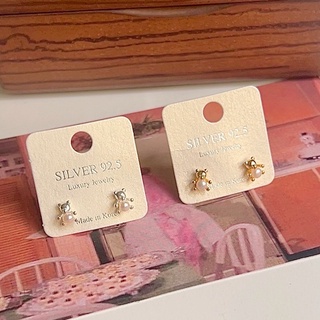 sunbee 現貨 正韓 純銀 阿熊擁抱珍珠 耳針S66
