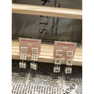 💜Princess Korea💜韓國正品GRAIN de BEAUTE&Aznavour新款珍珠3方型/三角型貼耳環鋼針
