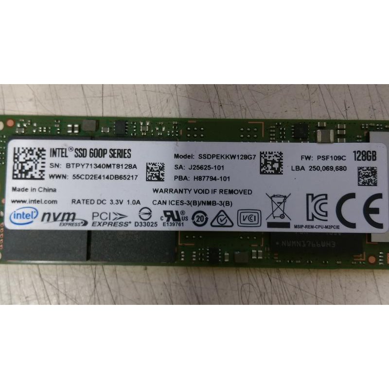 INTEL 600P 128G M.2 SSD 固態硬碟 二手良品 售$650元
