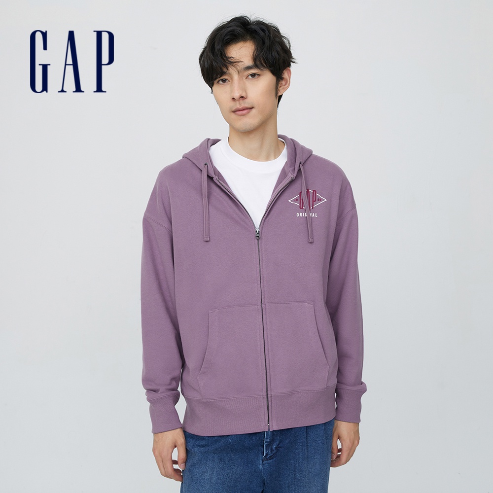 Gap 男女同款 Logo運動長袖外套 碳素軟磨法式圈織系列-紫色(447759)