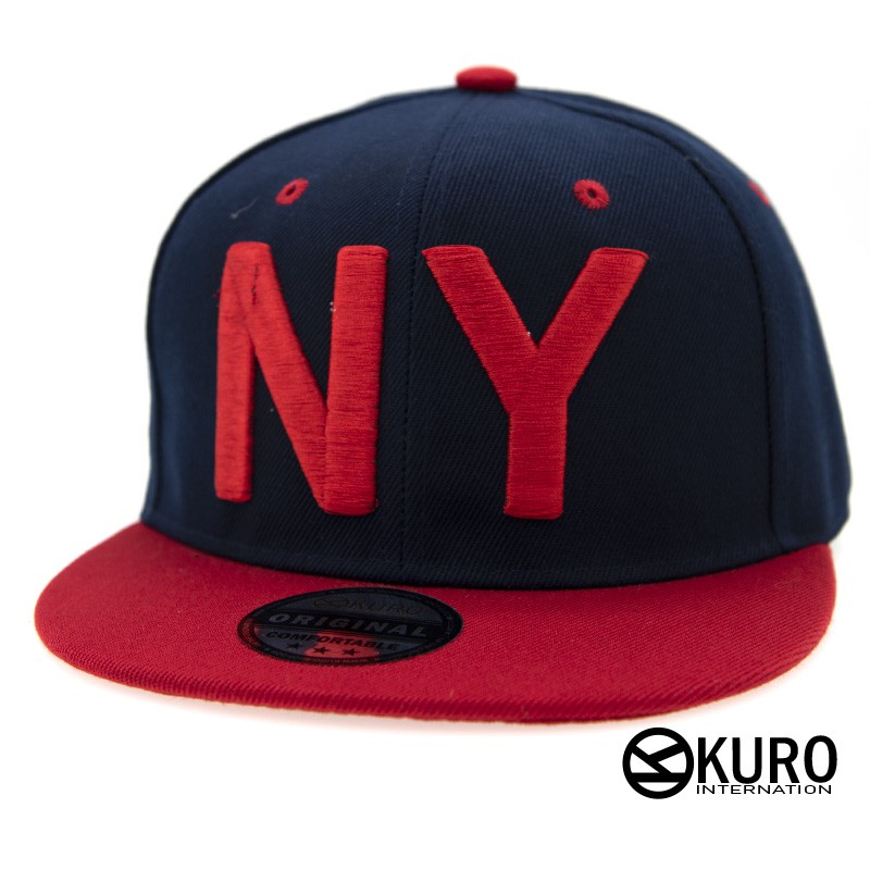 KURO-SHOP深藍紅帽沿NY電繡潮流板帽棒球帽