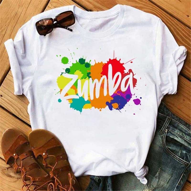 婦女的印花衣服 Zumba 舞蹈女上衣 T 卹時尚印花卡通 O 領女士圖形 T 卹