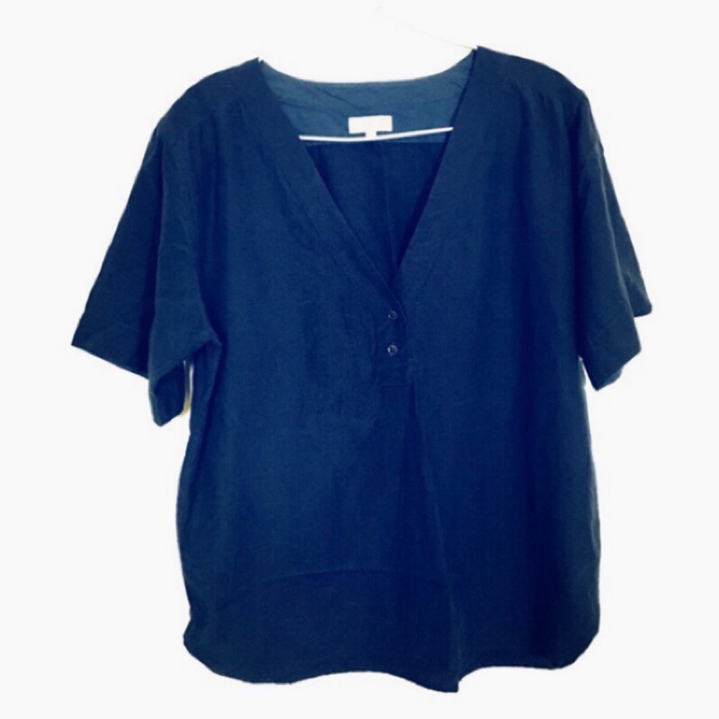 「二手」英國🇬🇧購回 Margaret Howell 藏藍色短袖V領襯衫