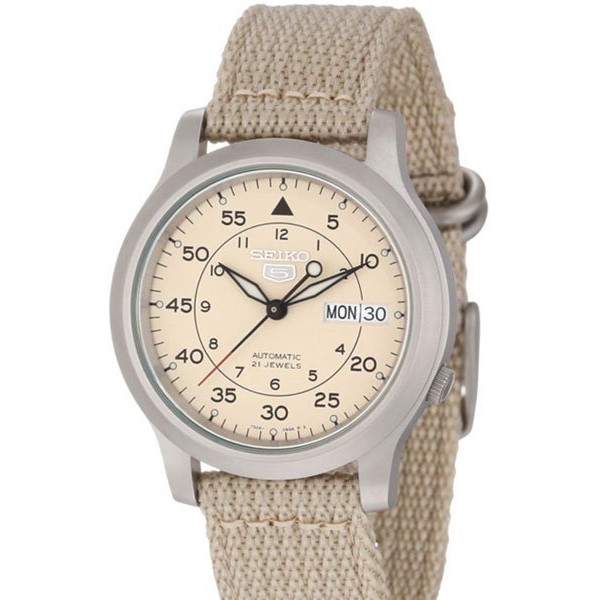 【神梭鐘錶】SEIKO WATCH 精工 5號盾牌軍用第二代帆布錶帶米色機械腕錶 型號：SNK803K2