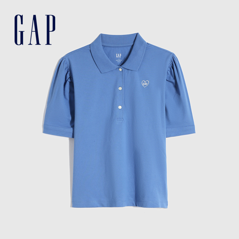 Gap 女裝 Logo亮色泡泡短袖POLO衫-藍色(740757)