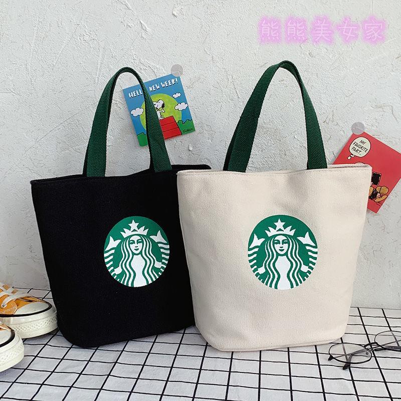 限购 Starbucks星巴克帆布袋水桶包圓桶袋星巴克手提袋星巴克便當包印花帆布包学生饭盒便当手提书包书本袋文具袋购 蝦皮購物