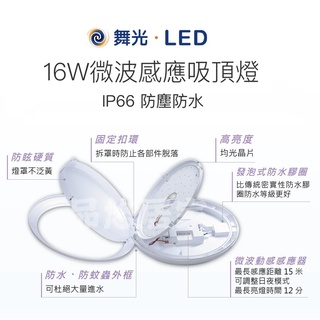 絕對便宜💥附發票💥 舞光 16W LED微波感應吸頂燈 防水吸頂燈 防水IP66 戶外防水燈 白光 黃光