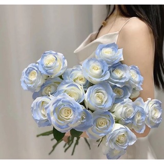 【花箱】仿真花-模擬冰藍玫瑰 網美拍照道具 不凋花 永生花 婚禮佈置 手作素材 攝影道具 新娘捧花 模擬花束