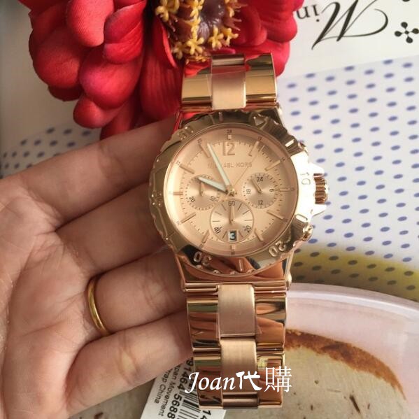 Joan代購Michael Kors女錶MK5314 玫瑰金大錶盤不鏽鋼鏈三眼計時日曆防水石英手錶| 蝦皮購物