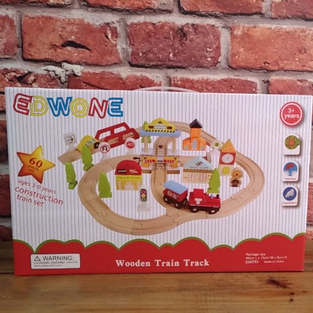 EDWONE 木質平交道軌道組 60片 【全新】兒童玩具/安全玩具/軌道玩具