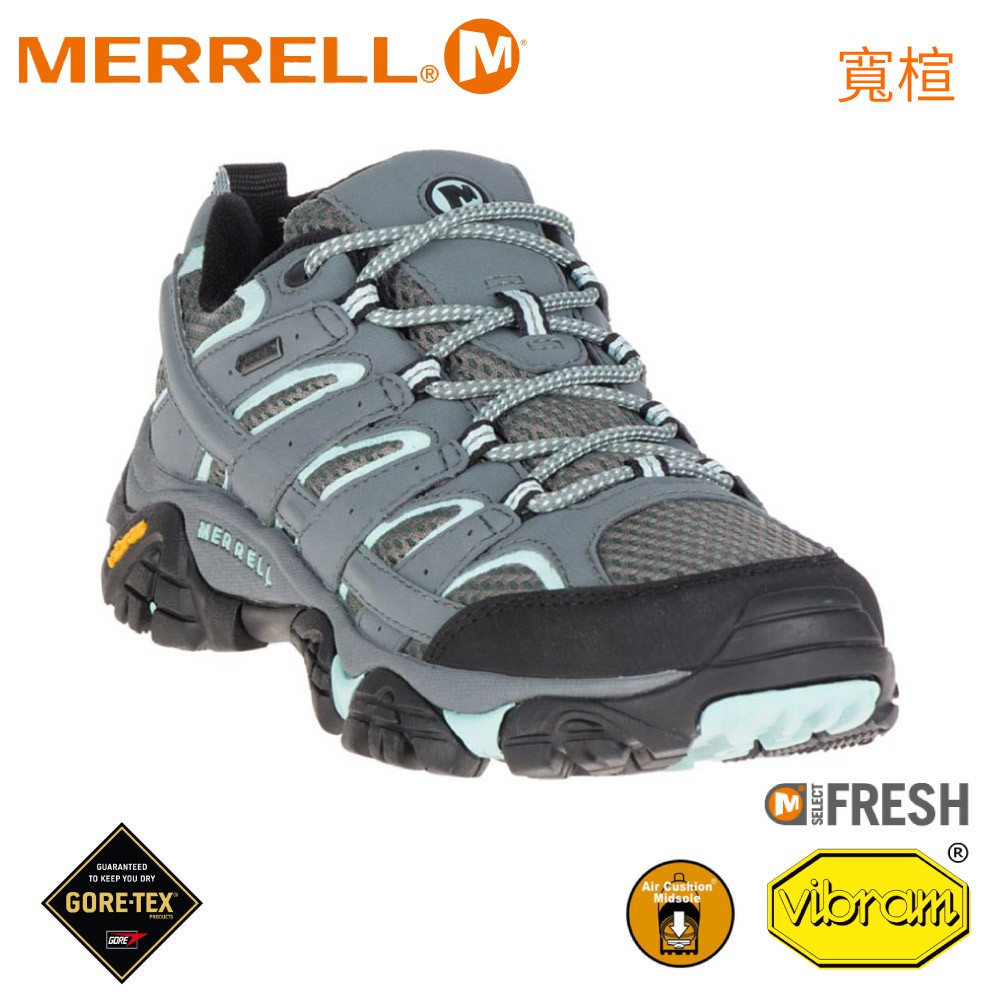 【MERRELL 美國 女 MOAB 2 GORE-TEX 寬楦 登山健行鞋《灰/淺藍》】ML06036W/2/悠遊山水