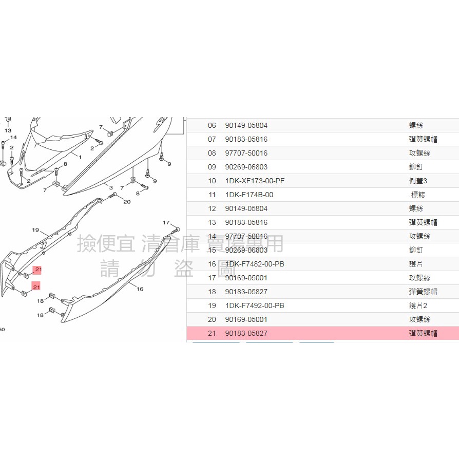 撿便宜 料號 90183-05827 YAMAHA山葉原廠 彈簧螺帽 車殼螺絲夾片 新勁戰 RS ZERO　FS　RAY