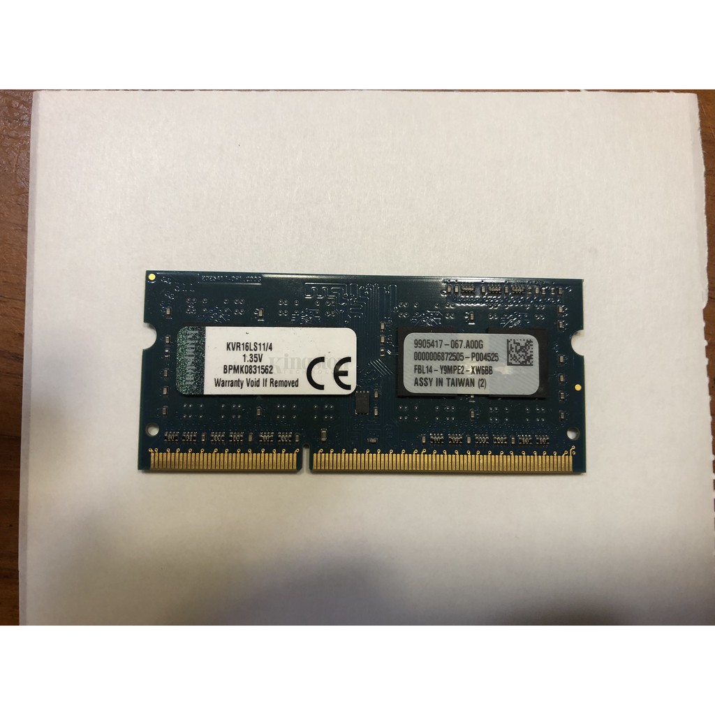 金士頓Kingston KVR16LS11/4  DDR3L 1600 4GB 4G 1.35V 低電壓 記憶體