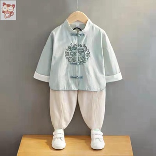 ✨✨小花貓童裝 男童唐裝 小孩漢服兒童漢服男童春秋2022新款中國風寶寶改良唐裝古裝夏季薄款中秋節