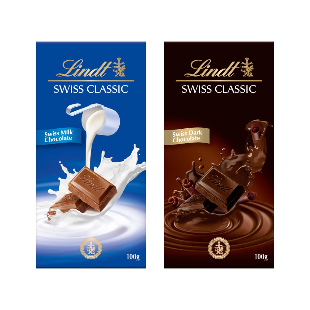 【蝦皮特選】瑞士蓮 Lindt 經典 牛奶巧克力/黑巧克力 100g 巧克力 巧克力片