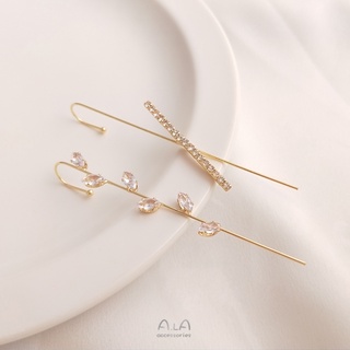 Ala-0209-高保色高品質--保色14K鍍金鋯石穿刺耳釘一體耳廓式耳骨夾耳針diy個性耳飾品配件