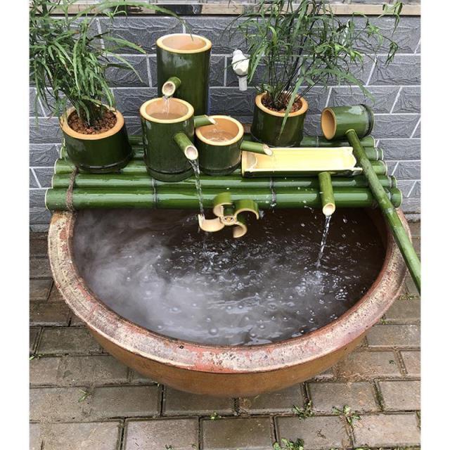 ⚡現貨⚡竹子流水魚缸石槽魚池裝飾擺件竹子過濾器假山流水循環增氧