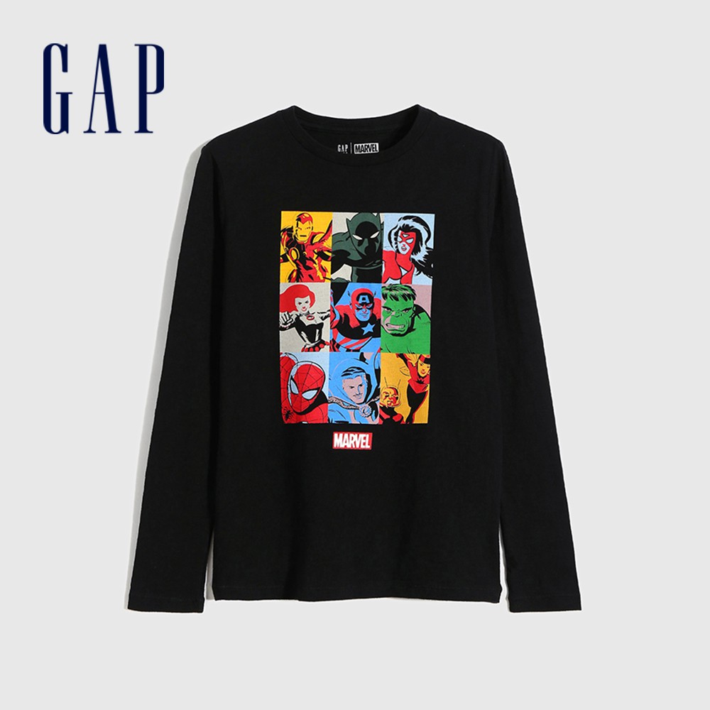 Gap 男童裝 Gap x Marvel漫威聯名 圓領長袖T恤-黑色(648010)