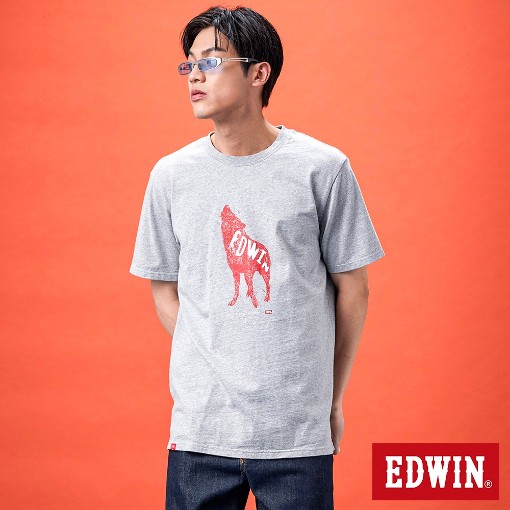 EDWIN 網路獨家 狼嚎EDWIN短袖T恤(麻灰色)-中性款