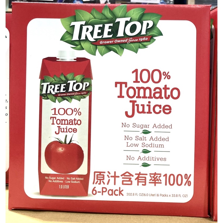 好市多代購 Tree Top 樹頂 100% 純番茄汁 1公升 X 6入