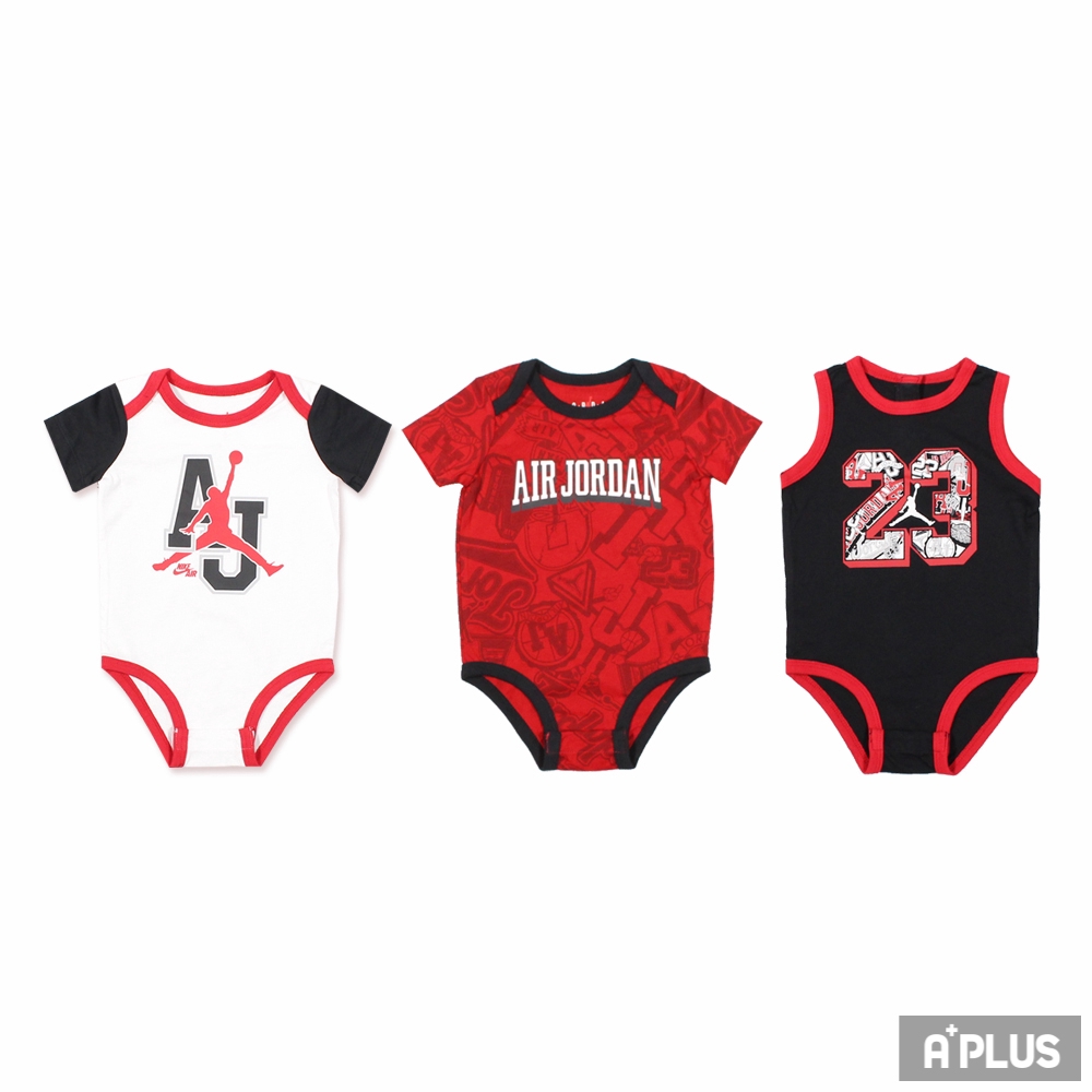 NIKE Jordan 嬰幼兒連身衣 爬爬服 包屁衣 三件組 黑白紅 - JD2112101NB-001