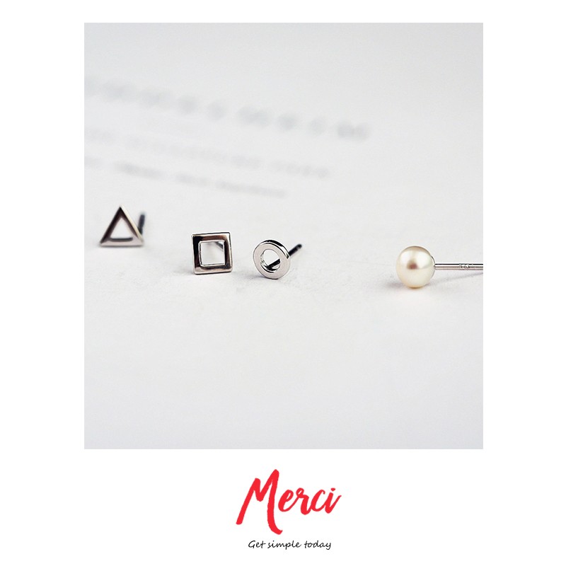 [Merci]韓版s925純銀歐美簡約幾何珍珠組合耳環4入