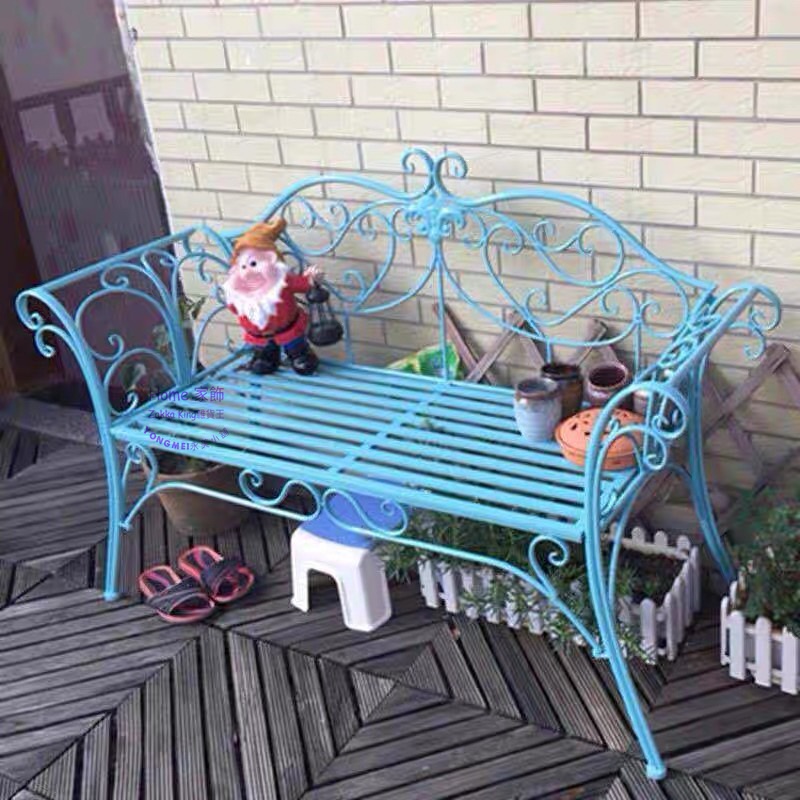 (永美小舖) 情人椅 英式古典鄉村天藍色雙人椅 公園椅 靠背扶手椅 休閒椅 造型椅 接待椅