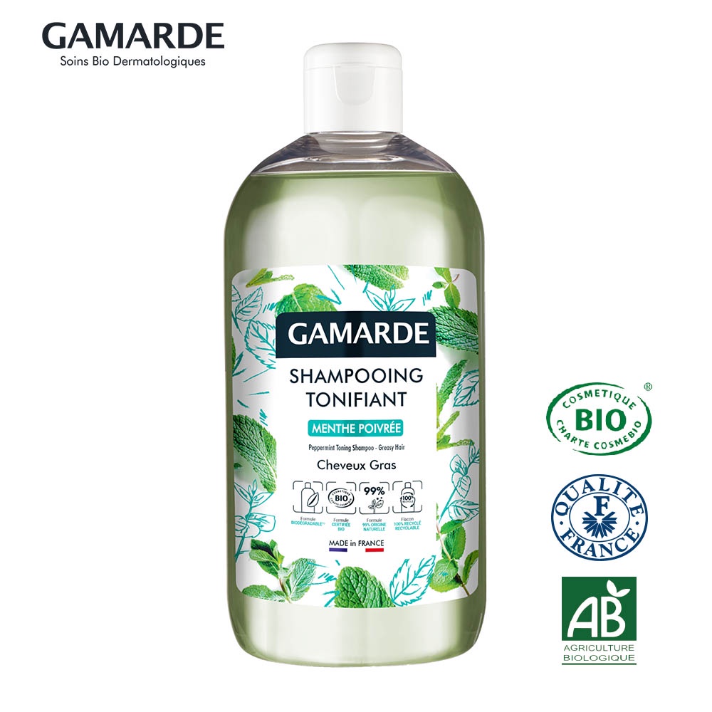 法國珂瑪德GAMARDE 薄荷清爽洗髮精 500ml 『全新升級』油性敏感頭皮 清涼舒爽 調理頭皮油脂 天然有機 無矽靈