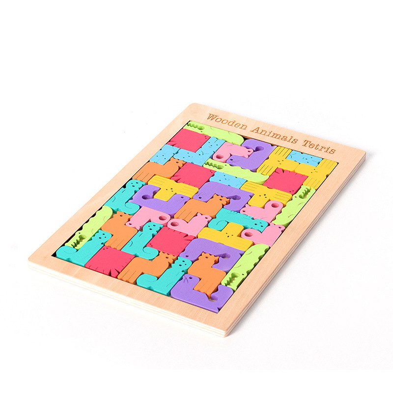 俄羅斯方塊 木製卡通動物彩色俄羅斯方塊 成人智力益智拼圖遊戲 木製俄羅斯方塊百變方塊智力積木 製拼圖遊戲拼板【包郵】