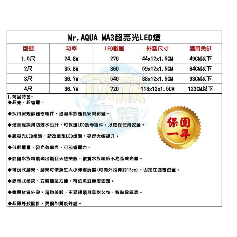 清倉特價 欣欣水族mr Aqua水族先生ma3超亮光led燈1 5尺2尺3尺4尺 蝦皮購物