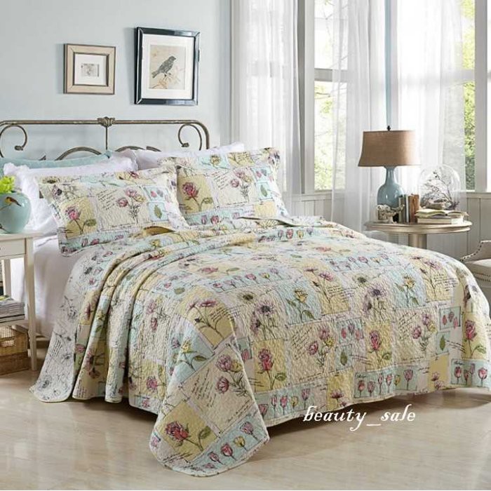 詩情畫意 全棉 絎縫拼布 床罩 床蓋 雙人3件組 加大版