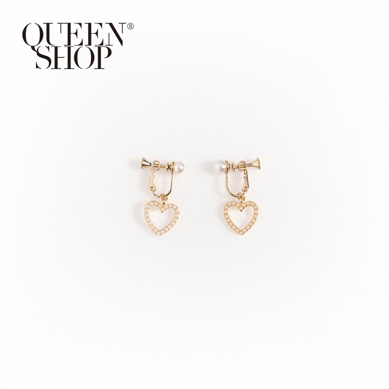 QUEENSHOP 珍珠愛心耳夾式耳環 現+預 【07030572】