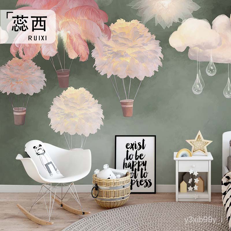 牆紙 北歐兒童房壁紙ins墻紙女孩臥室壁布3d網紅墻布背景牆電視牆壁畫 蝦皮購物