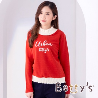 betty’s貝蒂思(05)針織荷葉領微刷毛T-shirt(蕃茄紅)