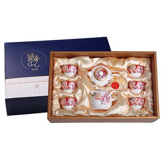 宜龍 瓷器茶器 囍宴(壺+海+6單杯)8入禮盒