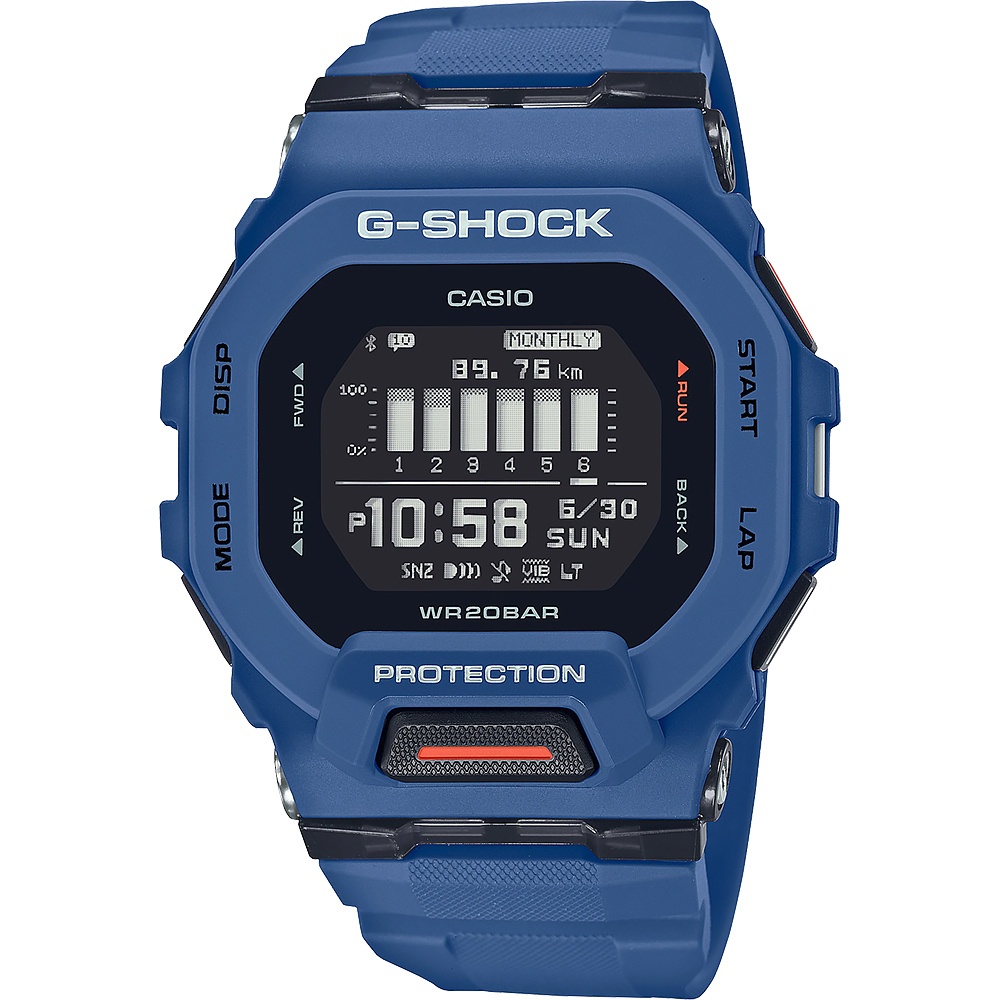 CASIO 卡西歐 G-SHOCK 纖薄運動系藍芽計時手錶-海軍藍 GBD-200-2
