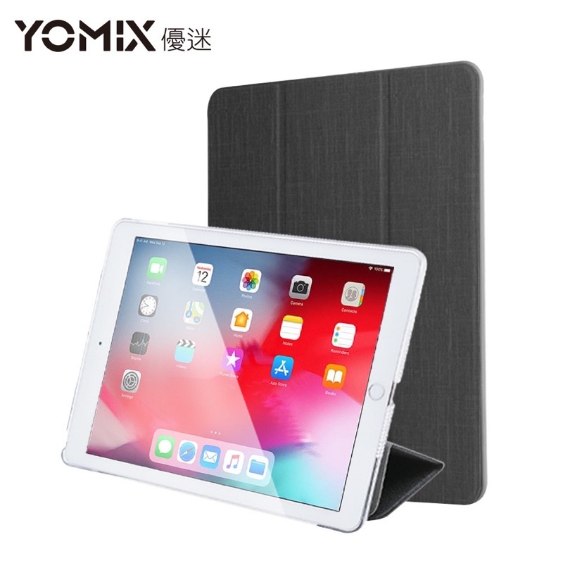 優迷 YOMIX iPad 10.2吋 防摔霧面透殼三折保護套 贈鋼化玻璃保護貼 黑色