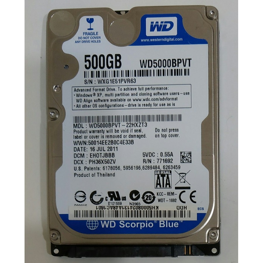 威騰 WD SATA3 500G 2.5" 硬碟 藍標