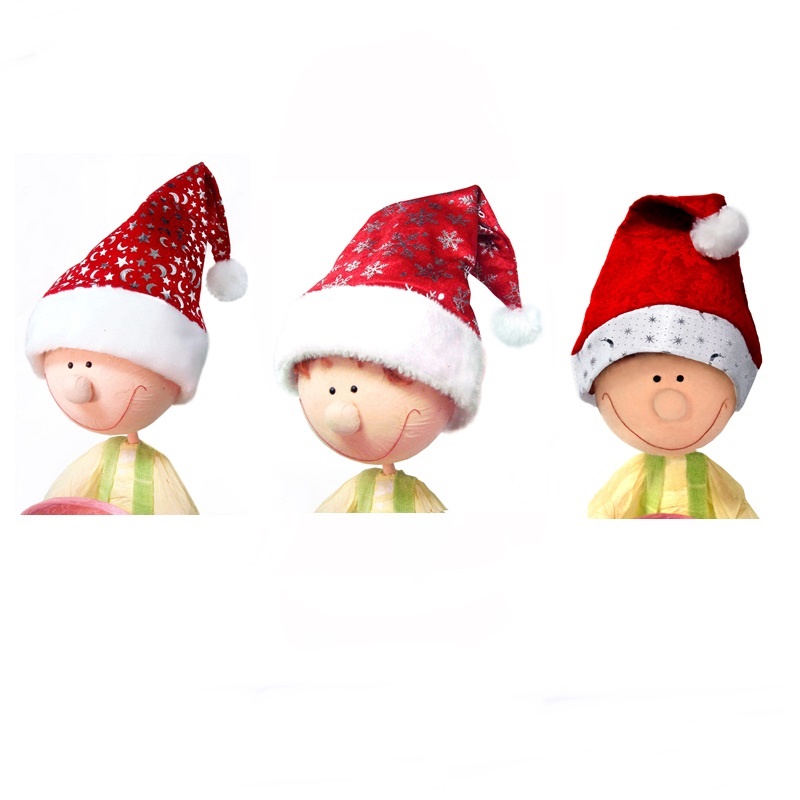 聖誕帽 銀星星月亮帽 雪花金絲絨短毛帽 星月壓紋聖誕帽 聖誕裝扮 聖誕館 【台中出貨.現貨】