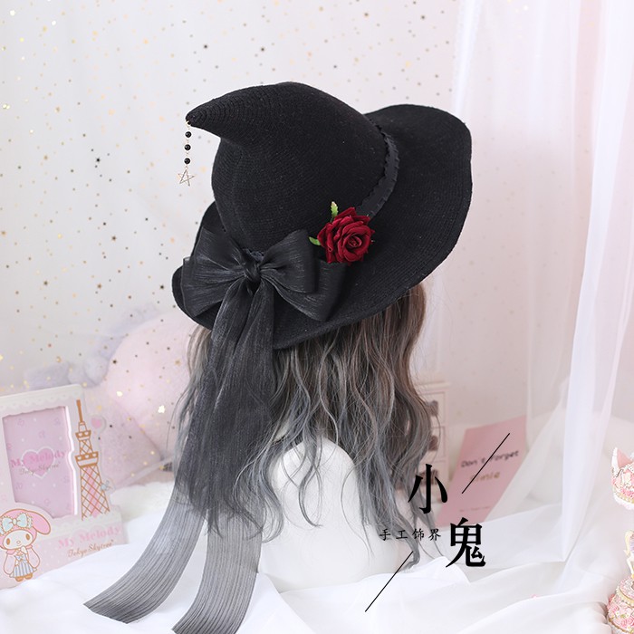 原創洛麗塔萬圣節lolita玫瑰花大蝴蝶結萬圣節巫女帽女巫帽魔女帽 蝦皮購物