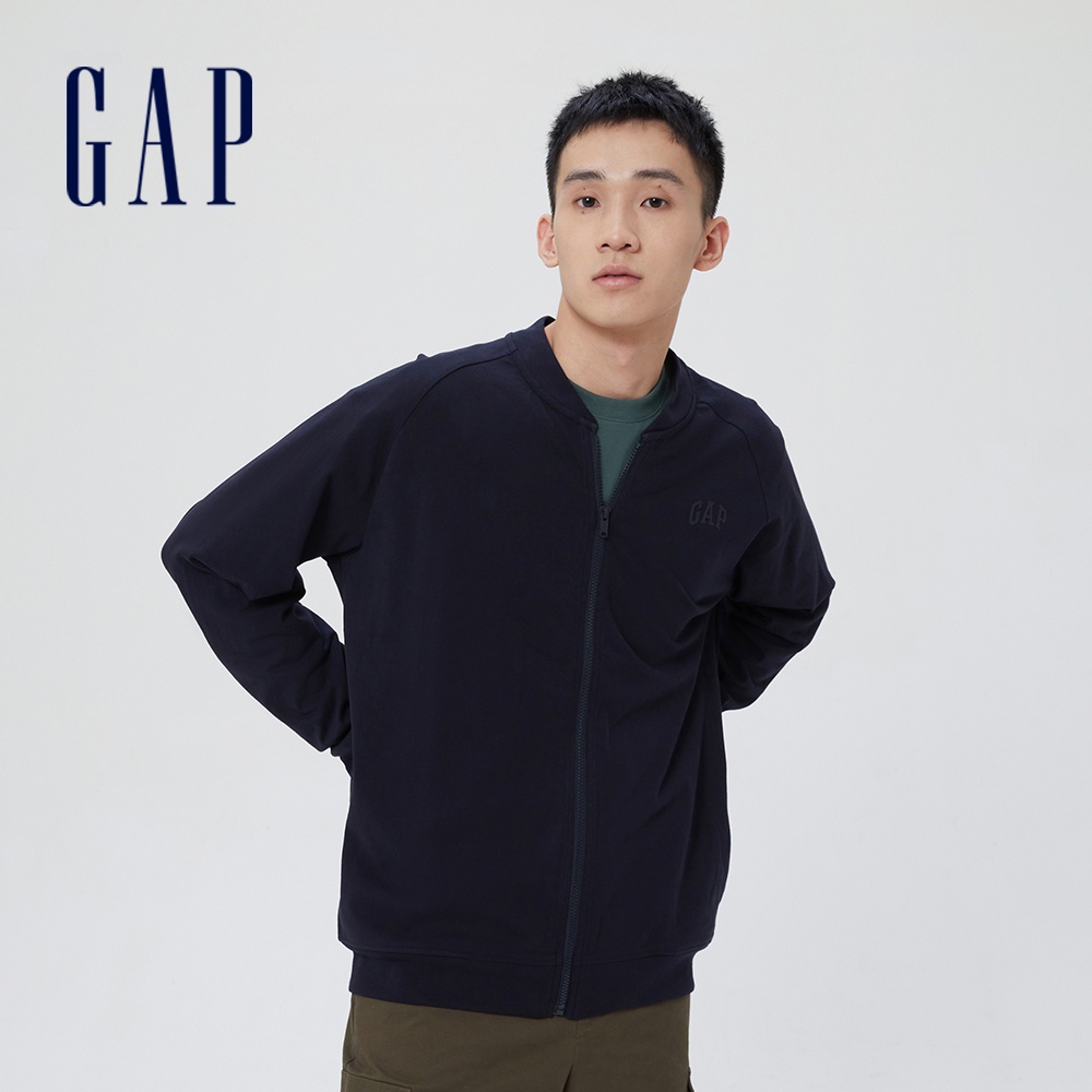 Gap 男裝 Logo棒球領長袖外套 厚磅密織水洗棉系列-深藍色(450967)
