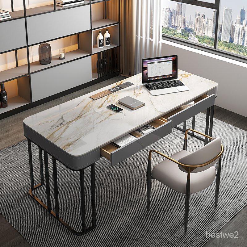 【Na-Ting】意式極簡輕奢岩板書桌現代簡約家用高檔寫字台辦公桌書房電腦桌