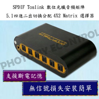 易控王 SPDIF Toslink 數位光纖音頻矩陣 5.1四進二出切換分配4*2 Matrix選擇器(50-524)